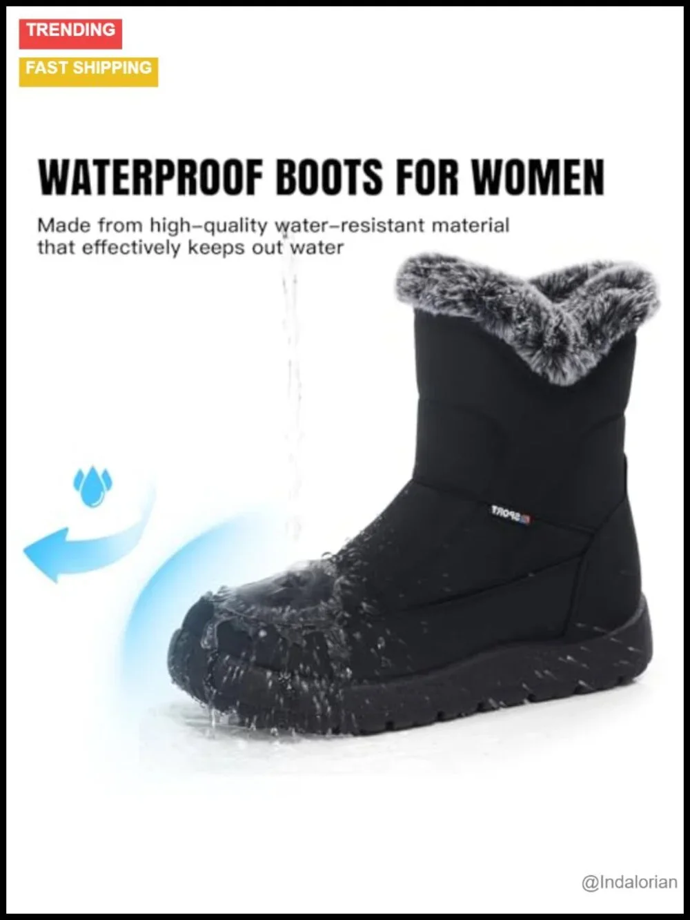 Waterproof Faux Fur Lined Ankle Snow Booties with Side Zipper Anti Slip